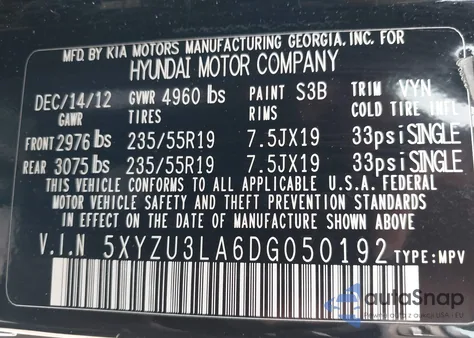 2013 Hyundai Santa Fe Sport 2.0T из США, поврежденный, VIN 5XYZU3LA6DG050192